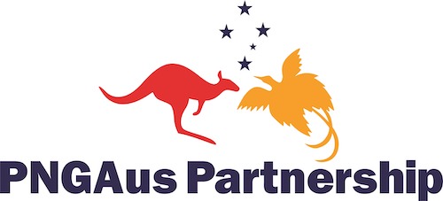 PNGAus Partnership logo including a kangaroo, the southern cross and the PNG Bird of Paradise